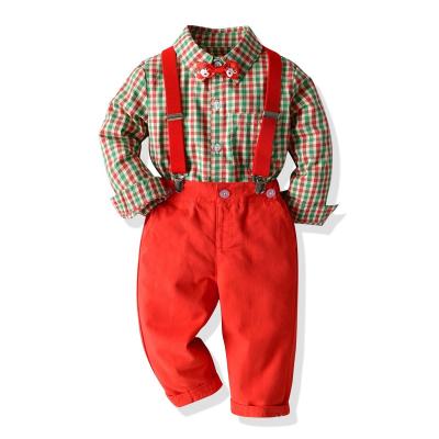 China Autumn Spring Plaid Design Kids Boys Gentleman Suit Eco-friendly Washable Breathable Christmas Birthday Party Holiday Shirt Clothes Set for sale