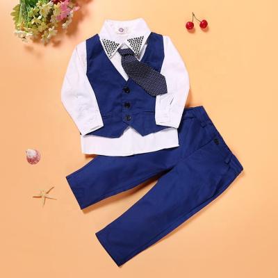 China Eco-friendly Washable Breathable Gentleman Boys Fashion Tie + Vest + Clothes Suit Shirt + Pants 4pcs Boutique Clothing Set for sale