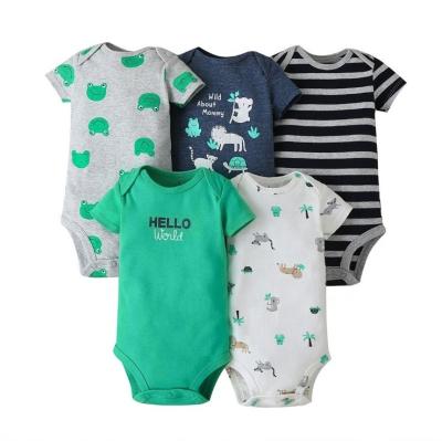 China Eco-Friendly Washable Breathable Wholesale Price 5pcs Per Bag Newborn Infant Short Sleeves Set Cotton Baby Romper Set for sale