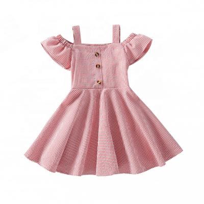 China Summer Breathable Lattice New Arrival Sweet Girls Dress Off Shoulder Short Sleeve A Line Kids Dress for sale