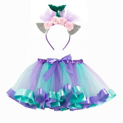 China Breathable Summer Holiday Party Kids Clothes Girls Tutu Skirt Mermaid Headband Princess Dress for sale