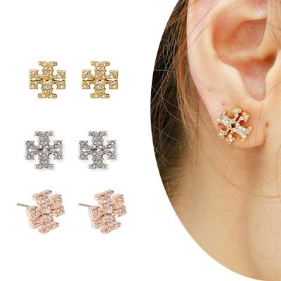 China Wholesale FASHIONABLE Wholesale Rose Gold Plated Cubic Stud Silver Round Cut Stone Inlaid Earrings 2022 Fashion Stud Earrings Ladies For Women for sale