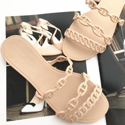 China Summer Sale Jelly Shoes Jelly Shoes H Open Toe Flat Female Slippers Flat Warm Anti-Slippery INS Flat One-Piece Slippers For Women for sale