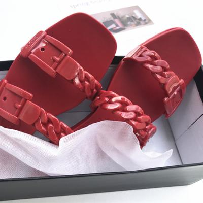 China Wholesaler Girls Summer Beach Jelly Open Toe Female Flat Slippers G cc Belt Buckle Flat Shoes For Women Anti-Slippery Flat One-Piece Shoes for sale