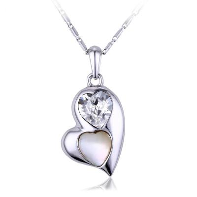 China Ref No.: 105021 Love between heart 2 hearts necklace clear crystal jewellery best jewelry stores for sale