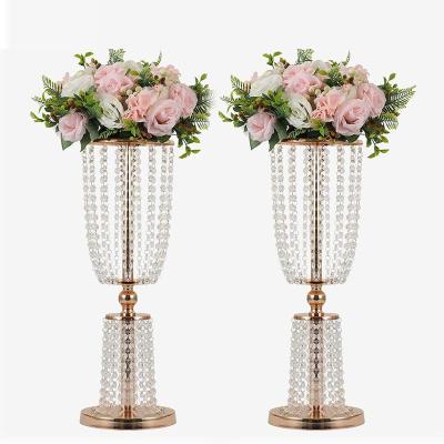 China Crystal Flower Stand Wedding Road Decoration Wholesales Metal Lead Home Decoration Table Centerpieces Romantic Wedding Flower Stand for sale