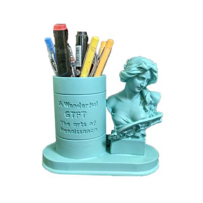 China Art Deco European Character Fuqin Pen Desktop Ornaments Storage Box Female Cosmetic Vase Office Supplies Jewelry Box Resin Holder for sale