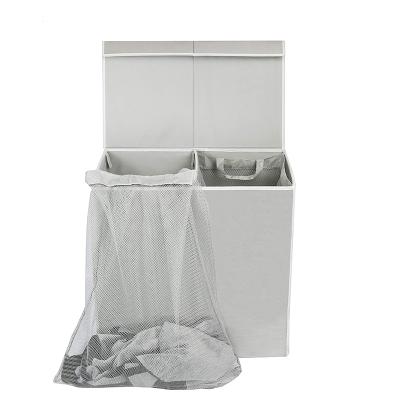 China 2 Compartments Foldable Laundry Basket Waterproof Laundry Bag Customized Foldable Laundry Hamper for sale