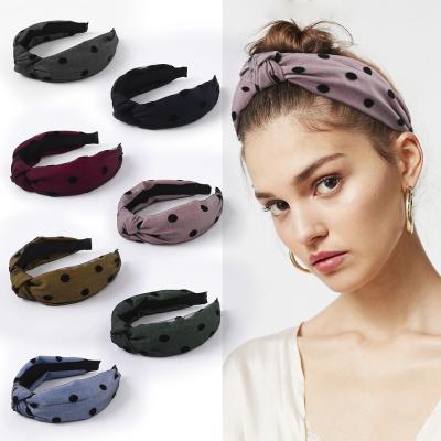 China Women Fashion Fabric Headband RARA Fashion Custom Women Hair Accessories Temperament Lace Up Mesh Wide Polka Dots Cross Knot Headband for sale