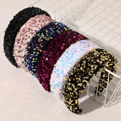 China Women Fashion To Cloth Headband RARA Amazone Hot Sale Women Hair Band Hair Accessories Wide Toweling Sequin Glitter Headband For Ladies for sale