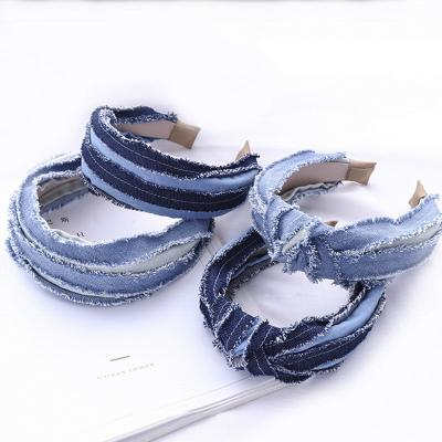 China Wholesale retro fashion women's headband RARA women's hair accessories wide denim knotted headband for girls for sale