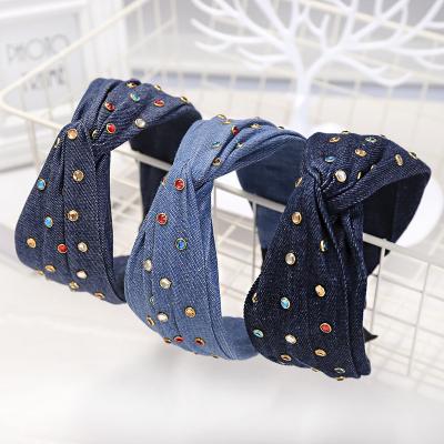 China RARA Headband RARA New Arrival Selling Wide Edge Denim Cross Headband Fashion Women Hair Retro Accessories Hot Cloth Fabric for sale