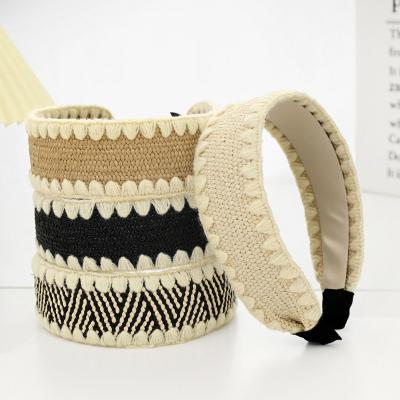 China New fashion fashion RARA factory simple design hair accessories women simple handmade raffia straw wide headband for sale