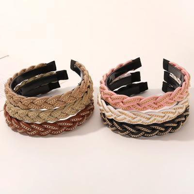 China Fashion Women Headband RARA Fashion Retro Ladies Hair Accessories Simple Women Woven Twisted Leather Chain Headband for sale