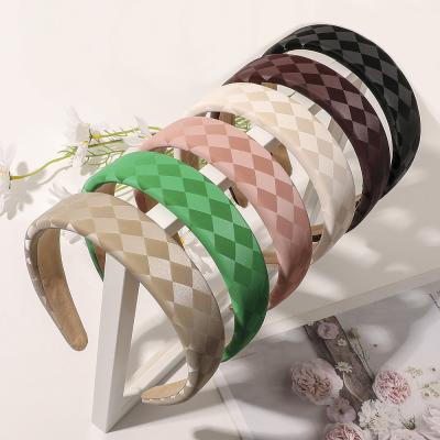 China Wholesale Korean RARA Fashion Women Plastic Lattice Wide PU Leather Headband Checkerboard Headband Hair Accessories for sale