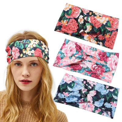 China Wholesale Floral Hair Band RARA Elastic Women Women Shape Flower Floral Print Headband Headband Sports Yoga Makeup Hair Band for sale