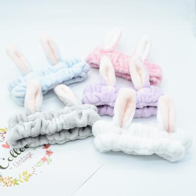 China Korean Cute Bunny Ears Elastic Hairband Women Flannel Headband RARA Women Girls Face Wash Makeup Headband for sale