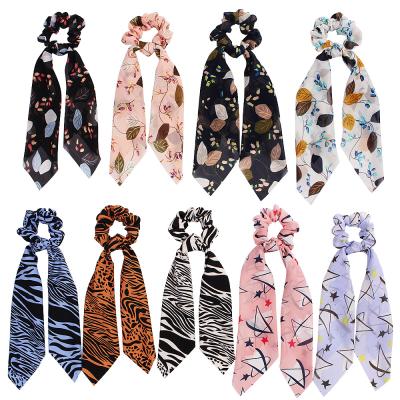 China Hot Selling Fashion RARA Large Chiffon Scarf Ribbon Hair Silk Rope Printing Big Bow Scrunchies for sale