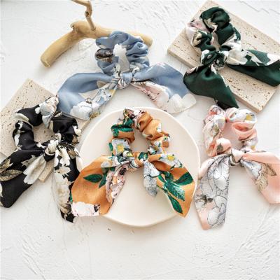 China Women Hair Scrunchies RARA Women New Fashion Hair Accessories Wholesales Cheap Custom Satin Flower Bunny Ears Tied Hair Scrunchies for sale