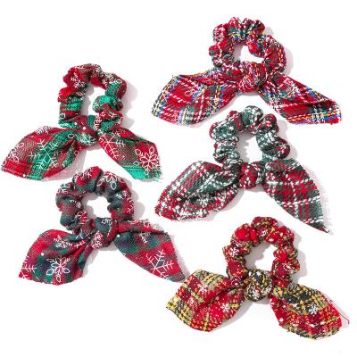 China RARA Women's Hair Scrunchies Women Shapes Christmas Snow Hair Tie Hair Accessories Elastic Cloth Rabbit Ear Scrunchies Red And Green for sale