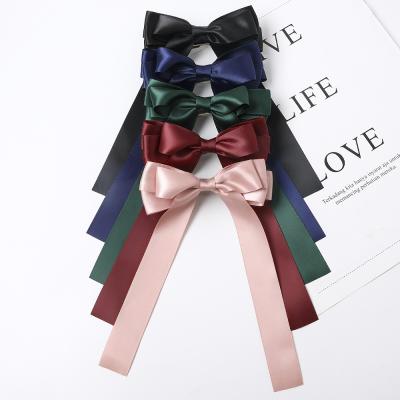 China RARA Fashion Satin Women Girls Hair Accessories Fabric Satin Ribbon Hair Bow Hairpin Solid Color Simple Hair Clips for sale