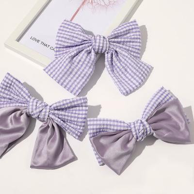 China New Fashion Hair Cloth RARA Large Simple Purple Hair Accessories Hair Bow Butterfly Plaid Alligator Hair Clips for sale