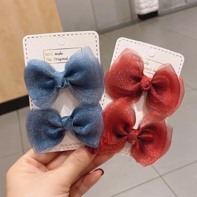 China Cute Sweet Organza Mesh Glitter Bow Hair Clips Korean Fashion Fabric RARA Children's Hairpin Hair Accessories For Girls for sale