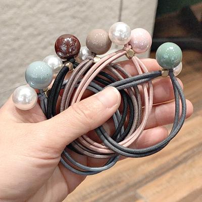 China Wholesale Korean RARA Cloth Hair Rope Accessories Beads Elastic Rubber Hair Bands Hair Tie for sale