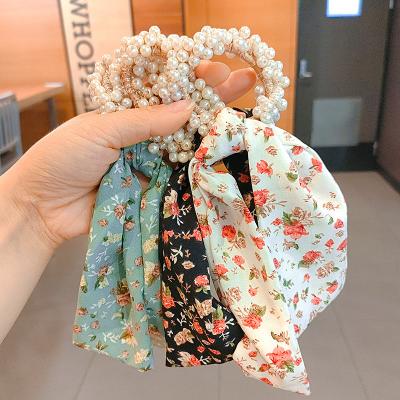 China Korean Elegant French Pearl Flower Women's Fashion Fabric RARA Hair Ties Scrunchies Elastic Hair Bands Accessories For Girls for sale