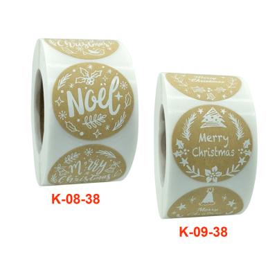 China Wholesale Custom Christmas Wrapping Paper Heat Sensitive Font Holiday Decoration Sticker Label White Merry Christmas Decorative Sticker for sale