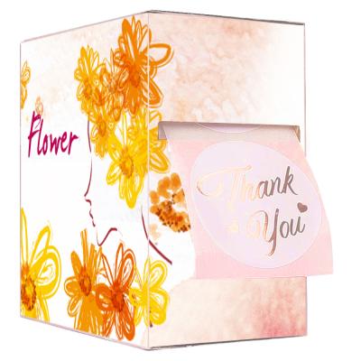 China Custom Orange Color Heat Sensitive Thank You Paper Sticker Box Recycled Cardboard Folding Paper Thank You Sticker Box for sale