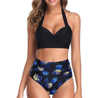 China Hot Sale Breathable Two Piece Swimwear Cheap Beachwear Set Vintage Printed Swimwear for sale