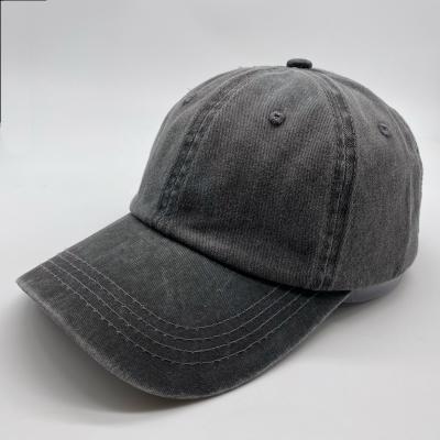 China 2021 COMMON Dark Gray Outdoor Sports Custom Logo Hats Blank Fashion High Quality Denim Men Golf Dad Baseball Vintage Washed Hat for sale