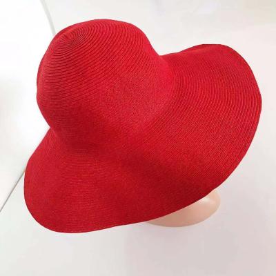 China Custom Wholesale Red Wide Brim White Character Foldable Panama Straw Hat Summer Beach for sale