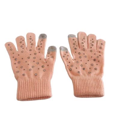 China Winter Cozy Hot Pink Custom Acrylic Knitted Touch Screen Gloves With Heat Diamond for sale