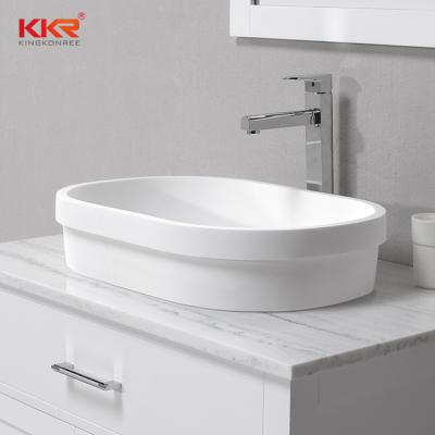 China Modern Solid Surface Bathroom Vanity Cabinet Basin Wash Oval Wash Basin Above Counter Basin for sale