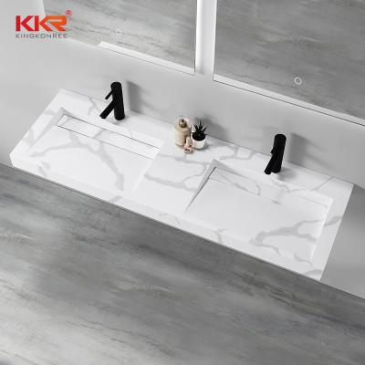 China Modern Design Solid Outdoor Bathroom Modern Vein Textured Marble Double Sink for sale