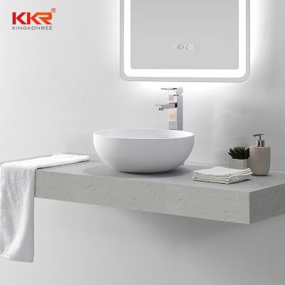 China soft & KKR Round Countertop Basin Sink Smooth Solid Outdoor Washing Acrylic Resin Sink Artificial Stone Above Counter Basin for sale