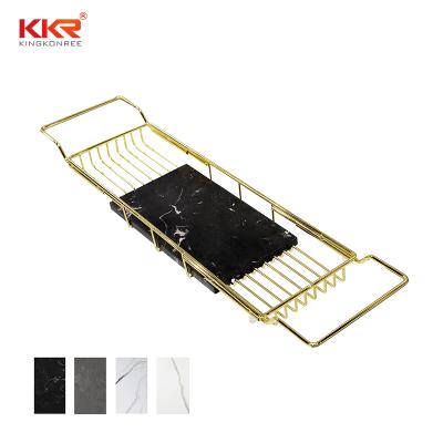 China KKR Bathroom Accessories Sustainable Stainless Steel Tub Trolley With Expanding Sides Tray Rack for sale