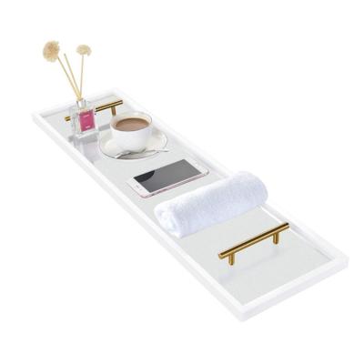 China Easy Viable Clear Shower Tub Caddy Bath Panel Tray Acrylic Resin Panel Gold Stainless Steel Handle for sale