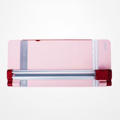 China Easy Operate PVC Custom Paper Label Cutter Pink A4 Rotary Manual Cutter Double Desk Aluminum Rail Custom Paper Cutter for sale