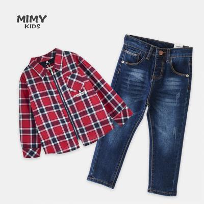 China Fashion Breathable Kids Clothes Manufacturer Children Long Sleeve T-shirt Jeans Pants Kids Boy Denim Set for sale