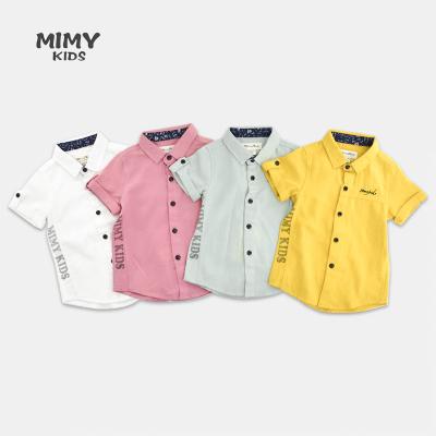 China Summer new factory anti-pilling neck British round neck children's cotton shirt wholesale boys short elastic casual shirt sleeve for sale