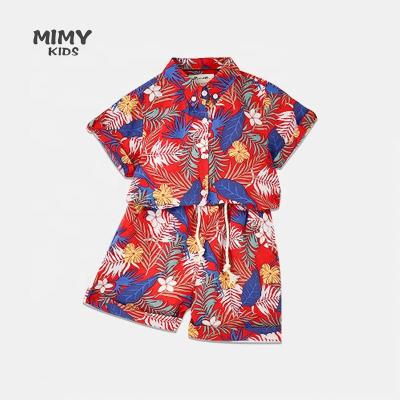 China Anti-pilling Kids Designer Clothes Baby Boy Summer Clothes Sets Short Sleeve Shirt And Shorts 2pcs Set Feather Cartoon Printed Kid Beach for sale