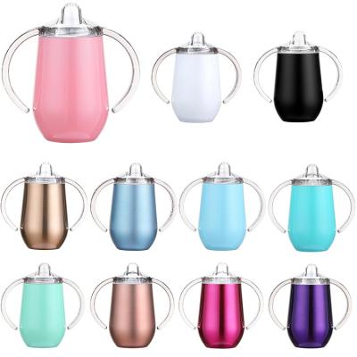 China Sustainable 10oz Stainless Steel Baby Sippy Cup With Spout Egg Shape Tumbler Baby Bottles With Double Handle for sale