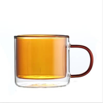 China Factory Custom Cheap Colored Borosilicate Glass Tea Cup Double Wall Mug Coffee SINGLE for sale