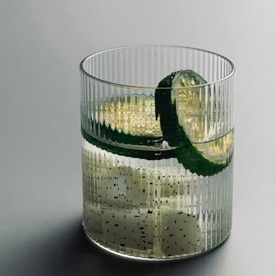 China Sustainable Blown Glass Cups Clear Ribbed Cup Ripple Cup Single Wall Glass Glass for sale