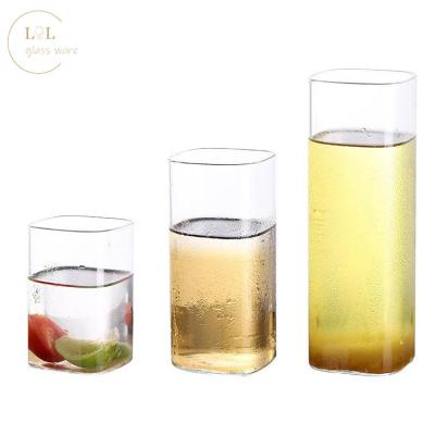 China Clear Square Shape Suqare Glass Cup 230ml 380ml 480ml Square Bottom Glass Carafe Mug for sale