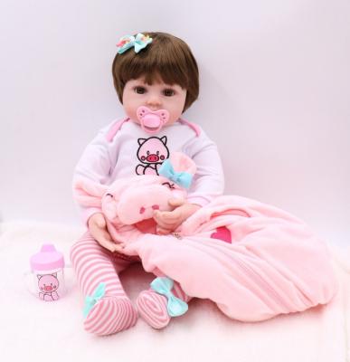 China 48CM Full Body Educational Silicone Doll Pink Pig Reborn Dress Set Baby Doll Water Proof Bath Doll Toy Christmas for sale