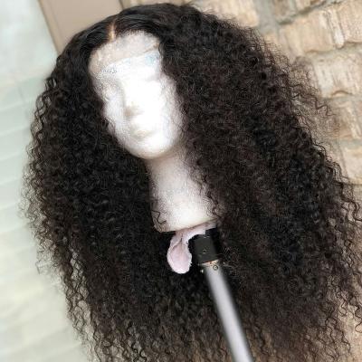 China Kinky Curly 4*4 Lace Front Human Hair Wigs Middle Part Afro Brazilian Remy Pre Plucked With Baby Kinky Curly Hair For Women Hair for sale